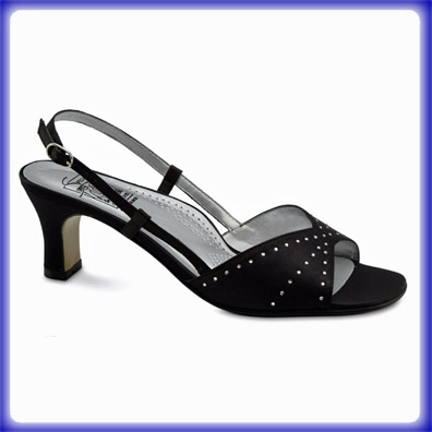 Adelle Black Satin Mid Heel Evening Shoes