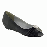 Anette Black Satin Low Heel Evening Shoes