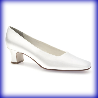 Betty Low Heeled White Satin Bridal Shoes