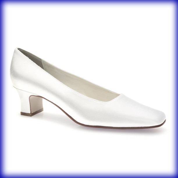 Betty: Classic Low Heeled White Satin Bridal Shoes