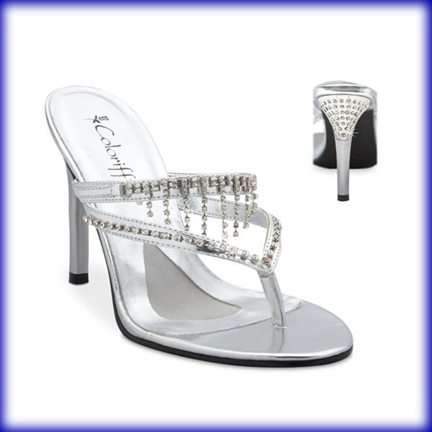Closeup of Bling Silver High Heel Evening Flip Flops