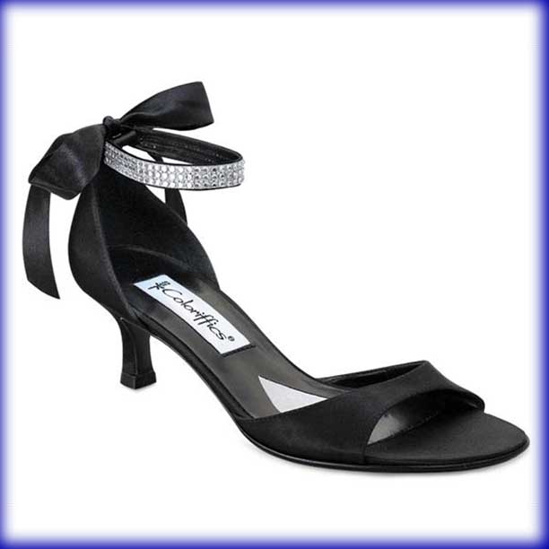 Closeup of Carmen Low Heel Black Evening Shoes