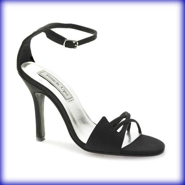 Closeup of Cassandra Black High Heel Evening Shoes
