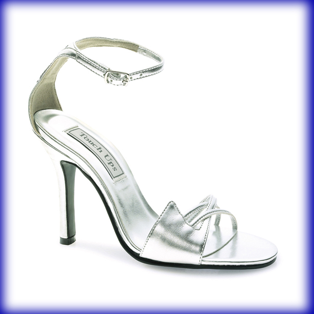Closeup of Cassandra Silver High Heel Evening Shoes