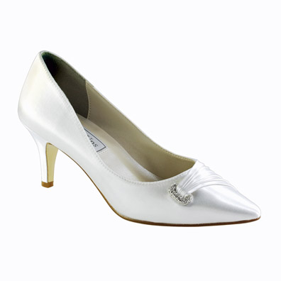 Chandra White Satin Mid Heel Wedding Shoes
