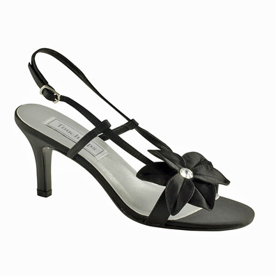 Cheyenne Black Satin Mid Heel Evening Shoes