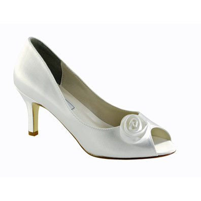 Dakin White Satin Mid Heel Bridal Shoes