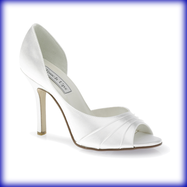 Closeup of Flash White Satin High Heel Bridal Shoes