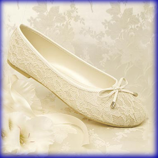 Closeup of Glamour Ballet Ivory Flat Heel Evening Shoes