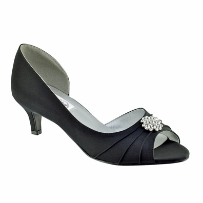 Kim Black Satin Low Heel Evening and Prom Shoes