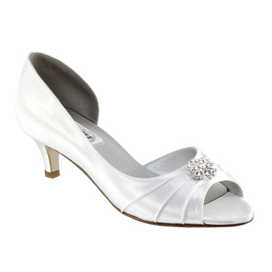 Kim White Satin Low Heel Wedding Shoes