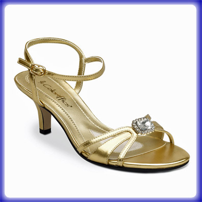 Maria Gold Mid Heel Evening Shoes