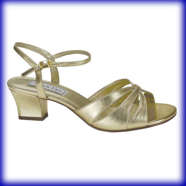 Closeup of Monaco Gold Metallic Low Heel Evening Shoes