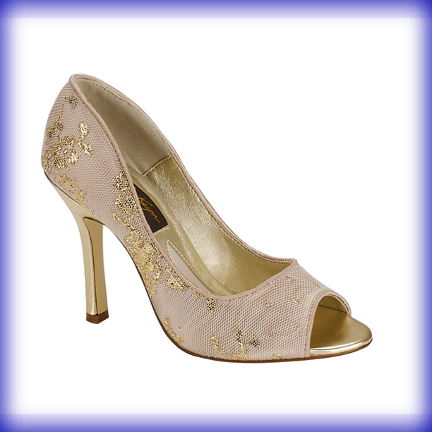 Closeup of Paris Gold Sky High Heel Evening Shoes