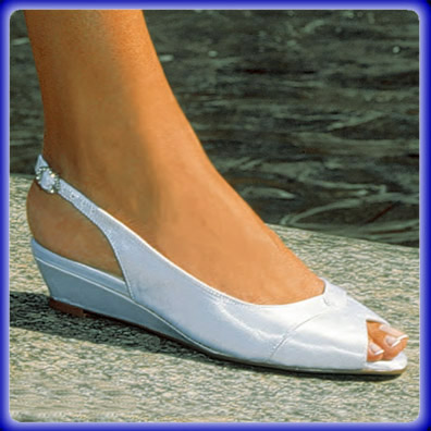 Beautiful Dyeable White Satin Bridal Shoes feature Peep Toes and Adjustable 