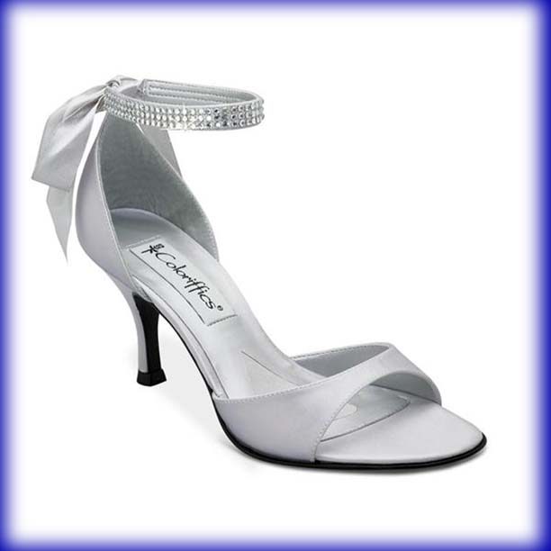 Closeup of Sierra Silver Mid Heel Bridal Shoes