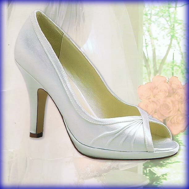 Closeup of Sofi White High Heel Bridal Shoes