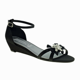 Tillie Black Satin Low Wedge Evening Shoes